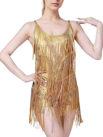 1920s Fringe Solid Backless Evening Dress