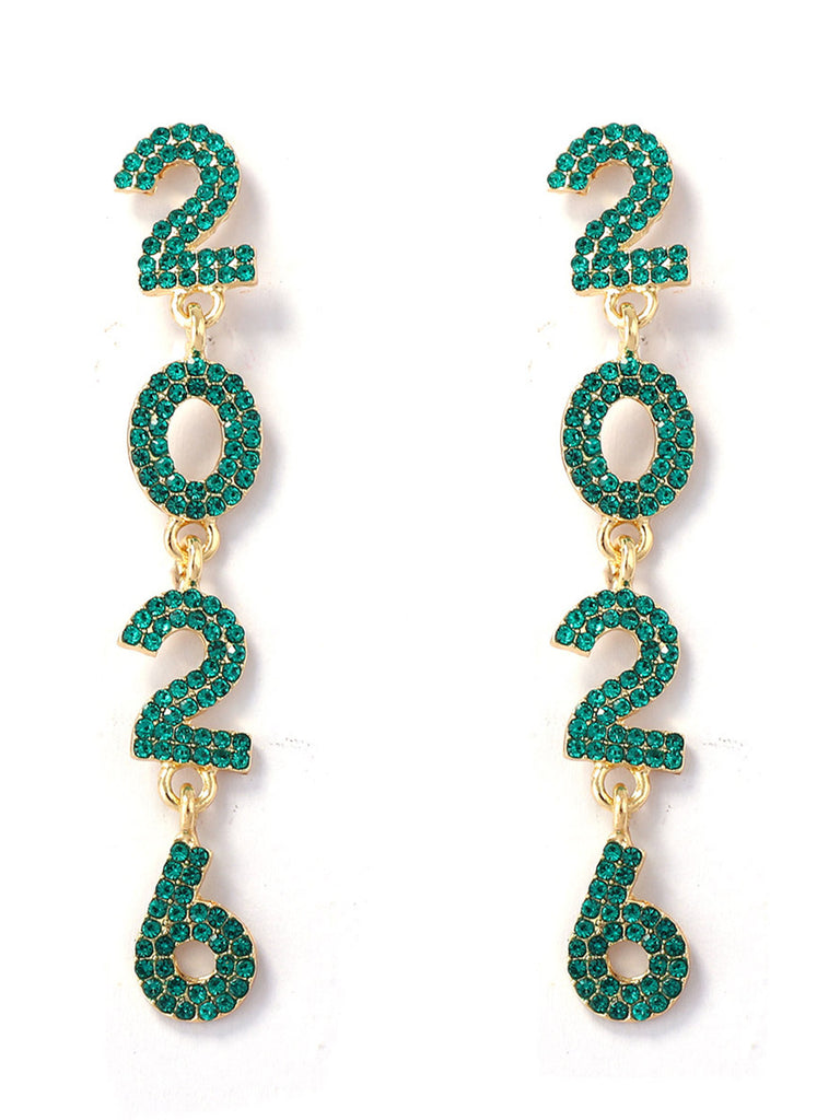 Rhinestone 2026 Colorful New Year's Drop Dangle Earrings