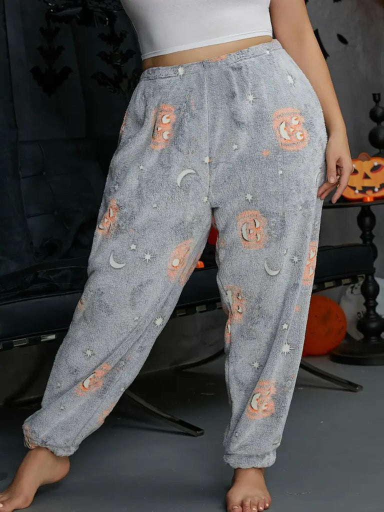 1970s Halloween Glowing Pumpkin Ghost Pajama Pants