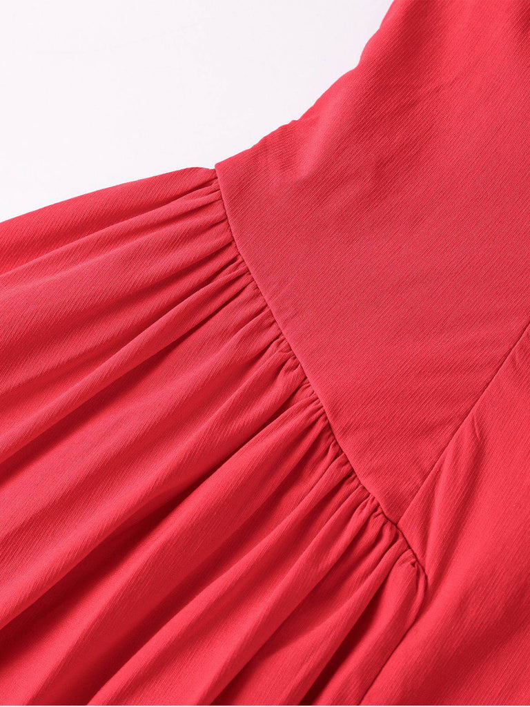 1960s Backless Lace-Up Pleated Midi Dress