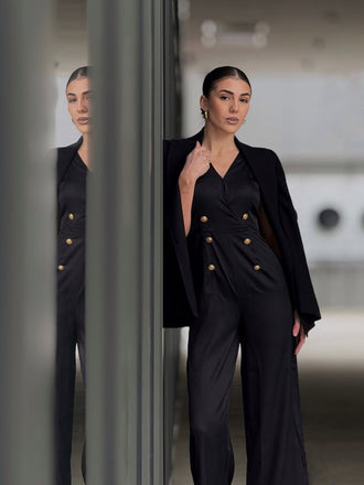 Pink 1950s Sleeveless Buttoned Solid Jumpsuit