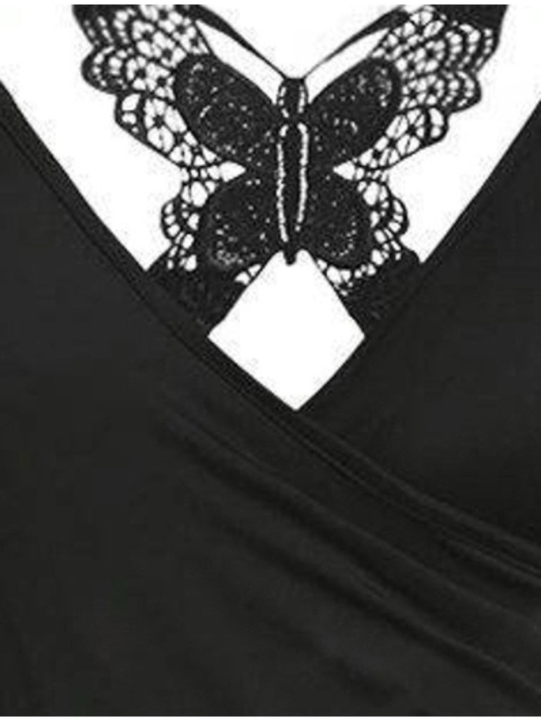 1950s Lace Butterfly Floral Colorblock Dress
