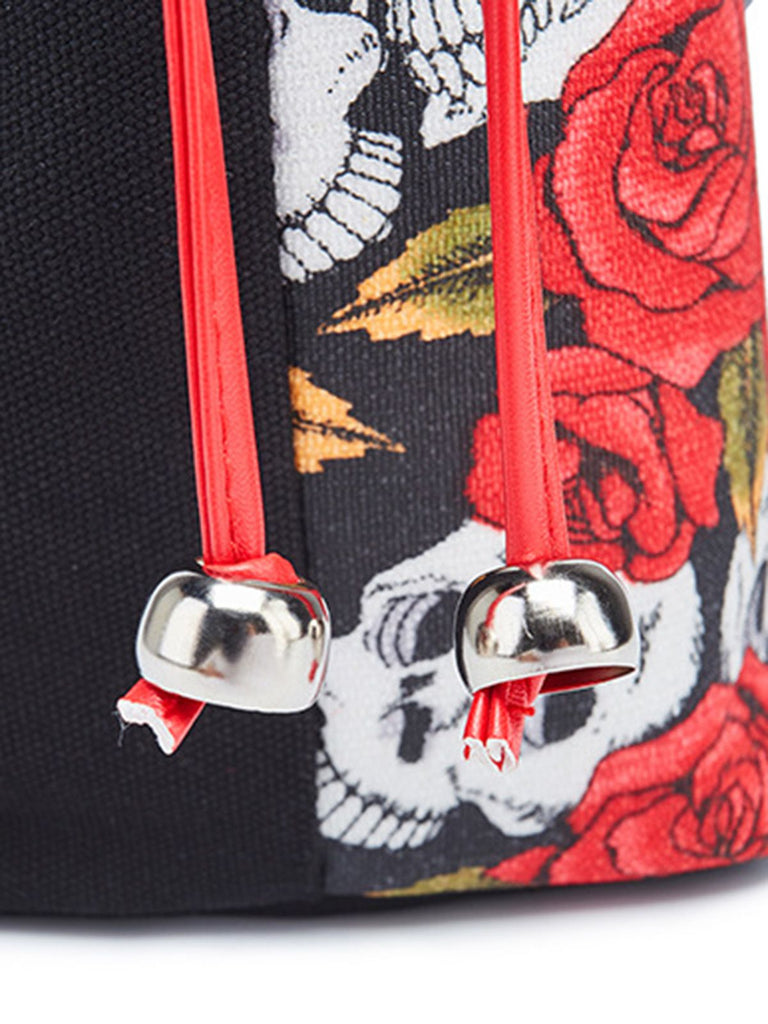 Vintage Punk Skull & Rose Print Handbag
