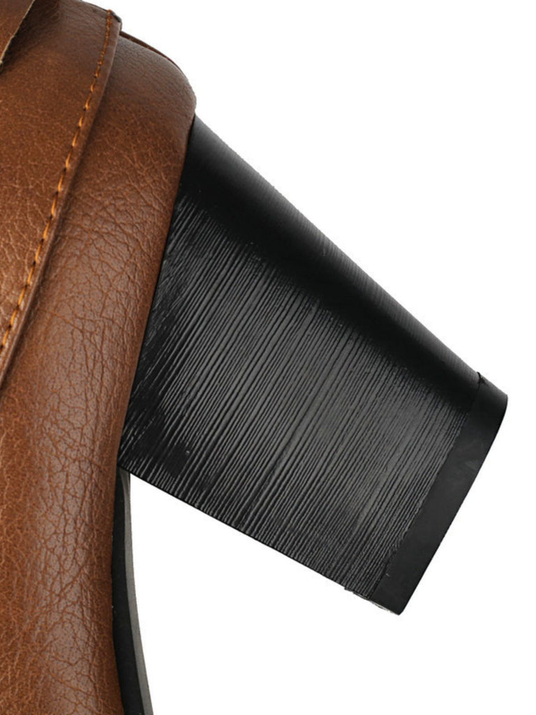 Vintage Studded Buckle Mid-Calf Boots