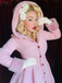 Pink 1950s Faux-Wool Hooded Button Coat