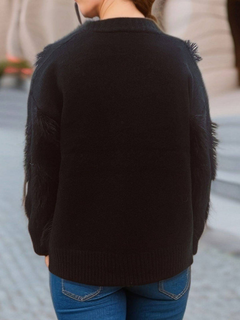 1970s 3D Christams Print Fluffy Knit Button Cardigan