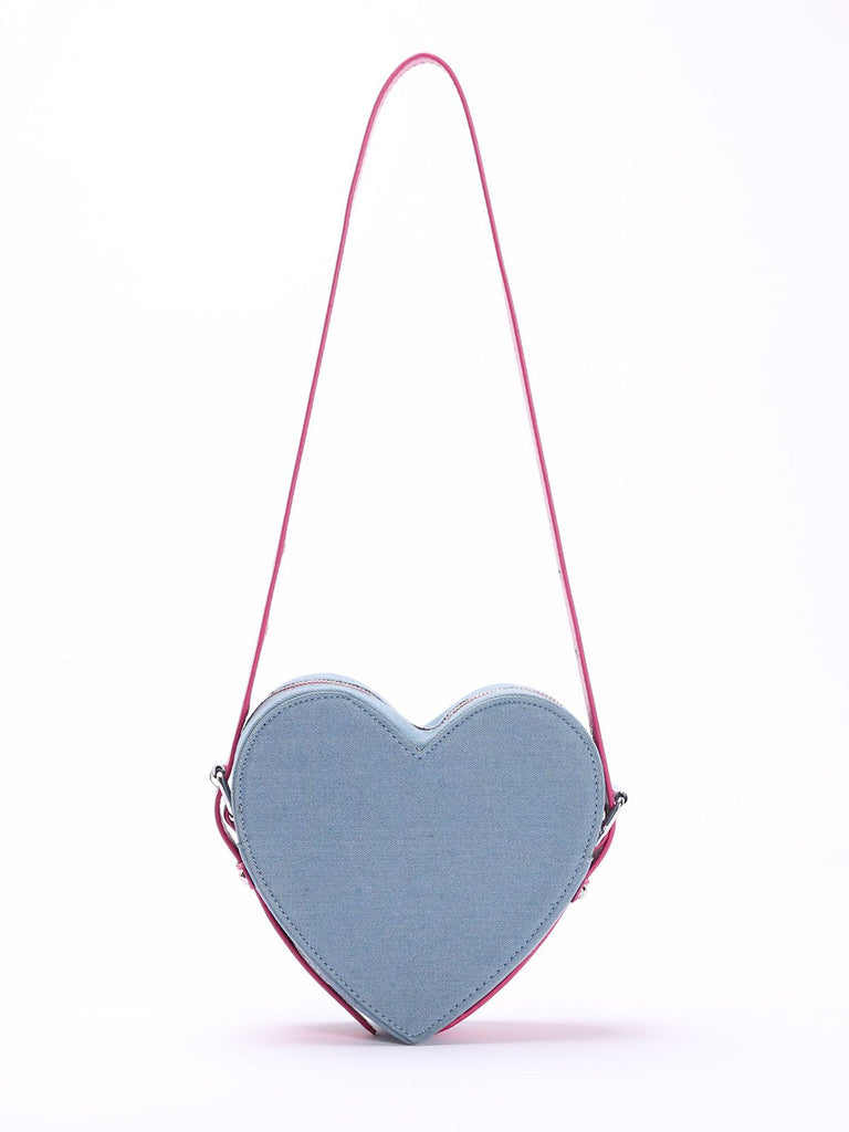 Vintage Denim Letter Embroidered Sling Heart Bag