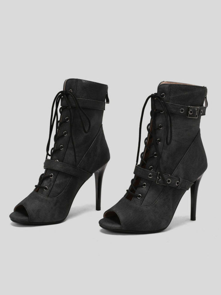 Vintage Denim Peep Toe Stiletto Heel Shoes