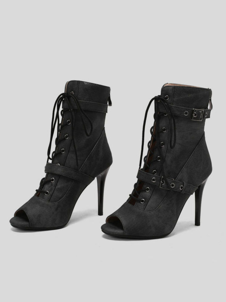 Vintage Denim Peep Toe Stiletto Heel Shoes