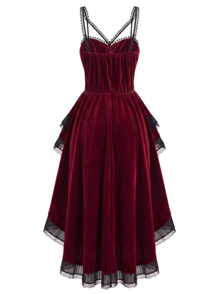 1940s Halloween Gothic Velvet Bustle Tail Asymmetrical Dress