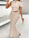 2PCS Solid 1930s One Shoulder Top & Mermaid Skirt
