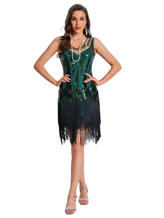 1920s Sequin Flapper Dress with Fringe Hem