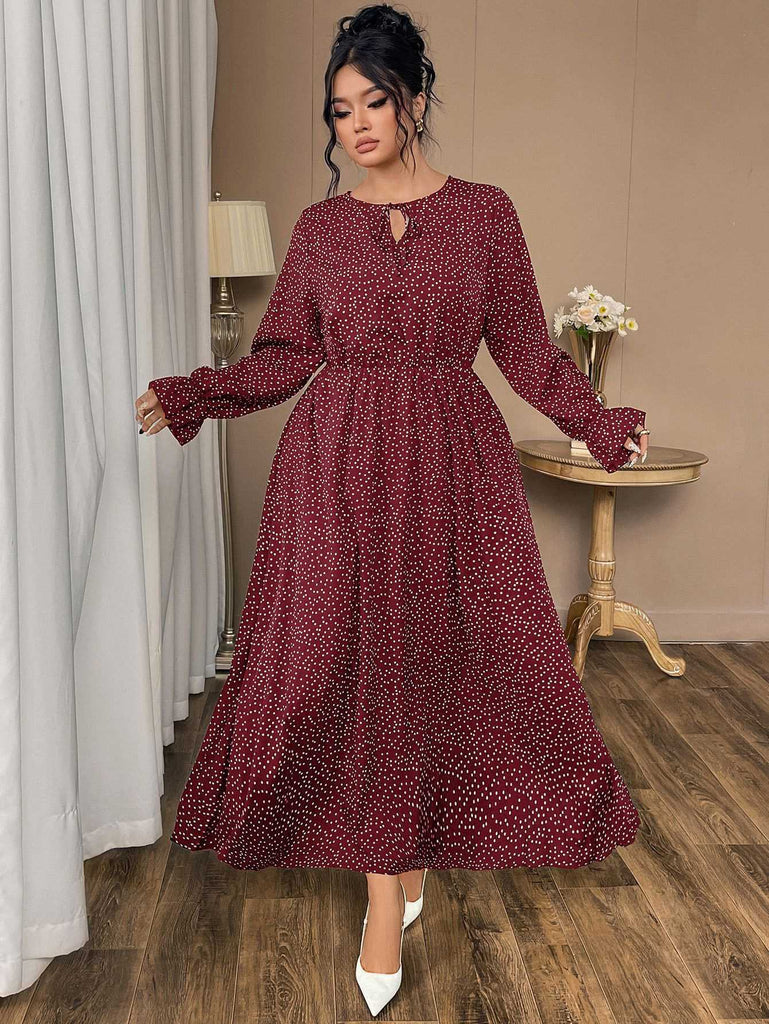 [Plus Size] Wine Red 1940s Polka Dot Midi Dress