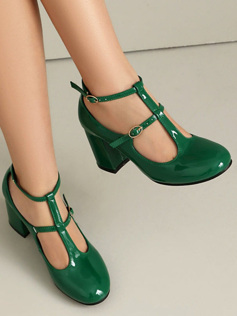 Patent T-Strap High Heel Pumps