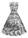 1950s Porcelain Landscape Sleeveless Belted Dress