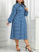 [Plus Size] Blue 1940s Lace Up Puff Sleeve Dress