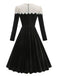 Black 1950s Velvet  Knitted Collar Pearl Button Dress