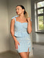 2PCS Blue 1960s Plaid Ruffled Hem Tops & BowKnot Skirts