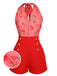 [US Warehouse] Watermelon Red 1950s Halter Patchwork Romper
