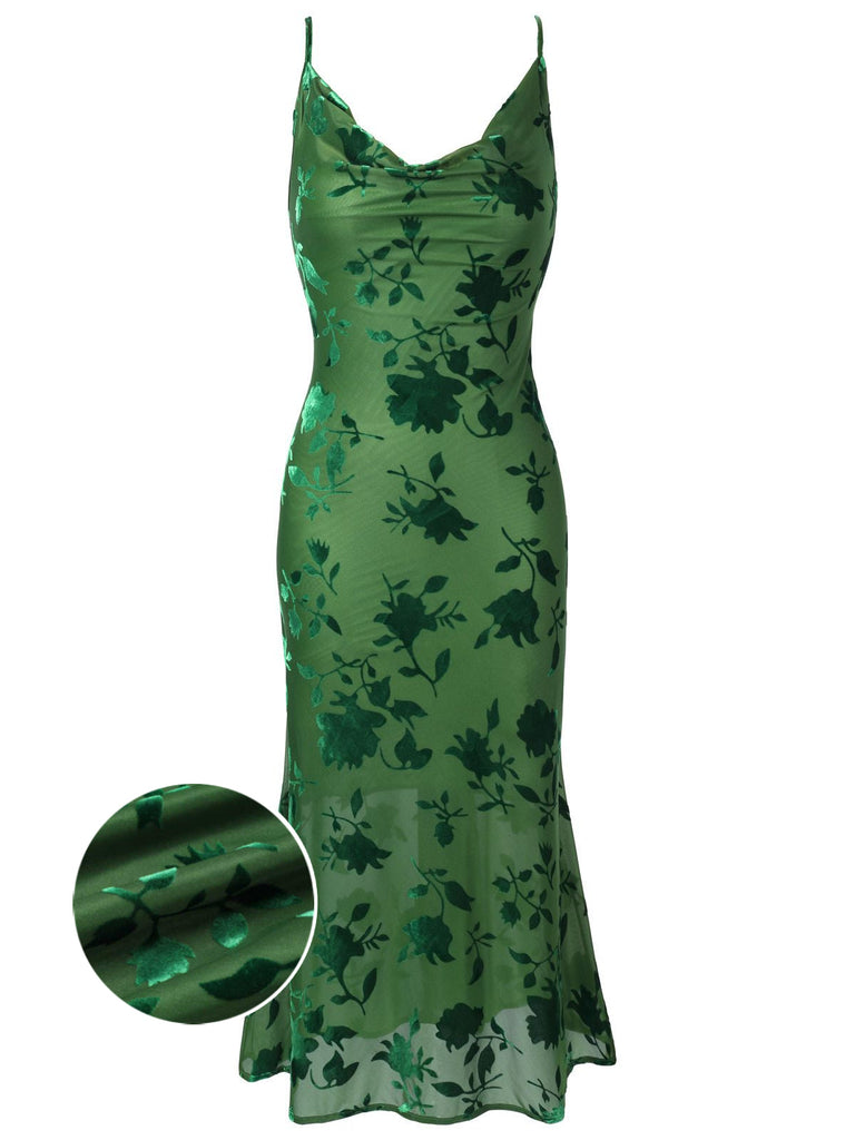 [US Warehouse] Green 1930s Floral Vintage Dress