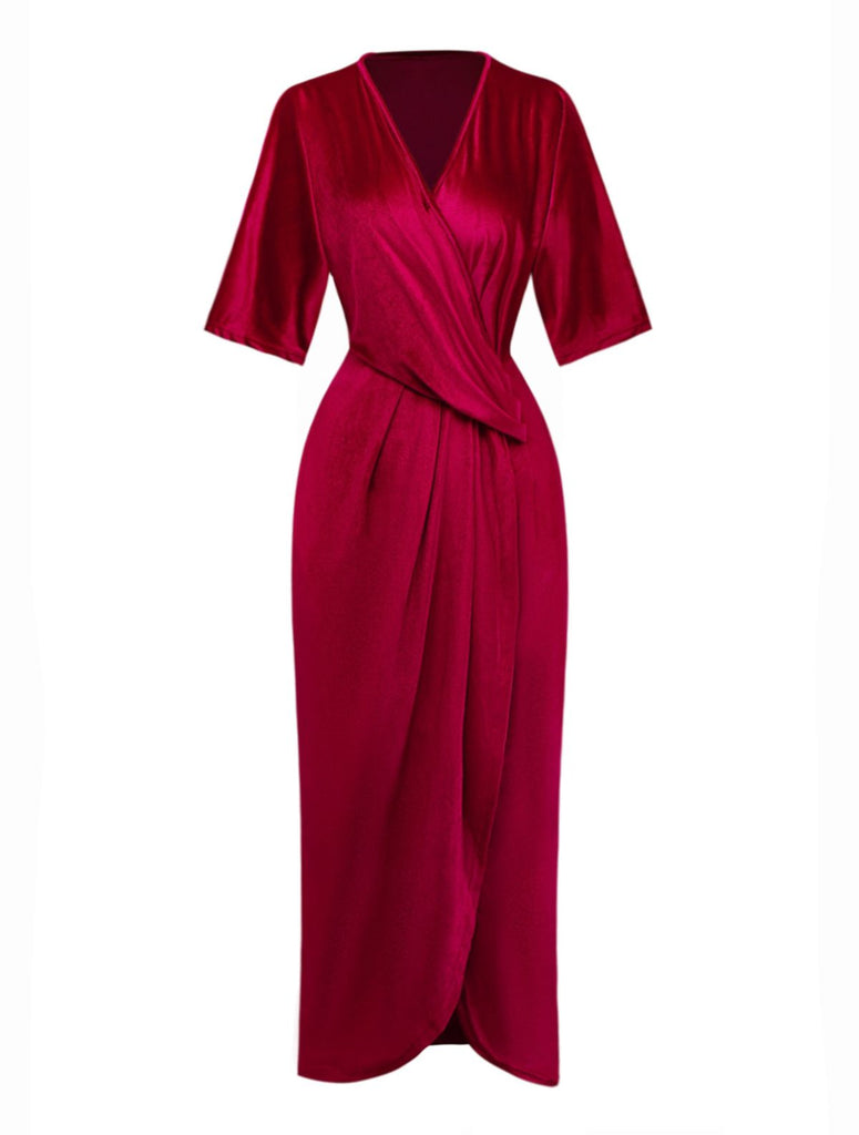 1960s Solid Velvet Half-Sleeve Dress