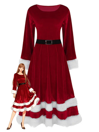 1940s Christmas Santa Faux Fur Trim Velvet Dress