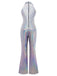 Silver 1970s Disco Sleeveless Metallic Jumpsuit