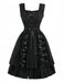 Black 1950s Solid Gothic Lace-Up Dress