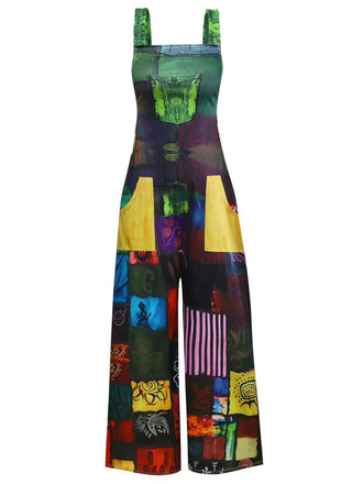 1970s Colorblock Vintage Suspender Jumpsuit