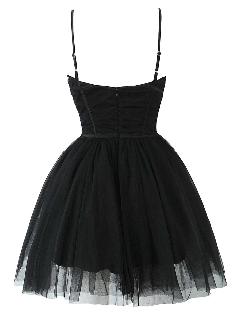 1970s Spaghetti Strap Bow Tulle Dress
