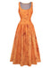 Orange 1930s Cotton Sleeveless Printed Fitted Dress