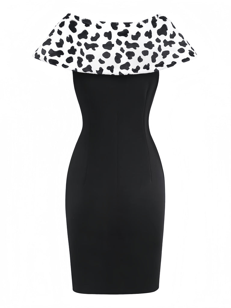 2PCS White & Black 1960s Cruella Dalmatian Dress & Cape