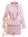 Pale Pink 1980s Solid Buttoned Blazer & Skirt Set