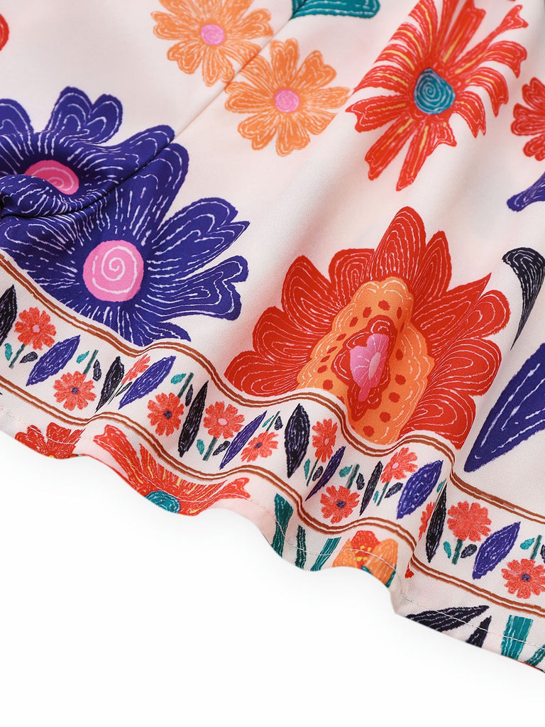 Multicolor 1960s Floral Bandeau Backless Romper