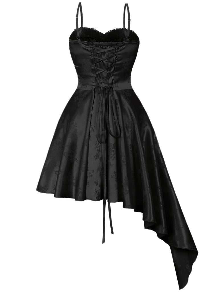 1980s Spaghetti Strap Asymmetrical Satin Dress