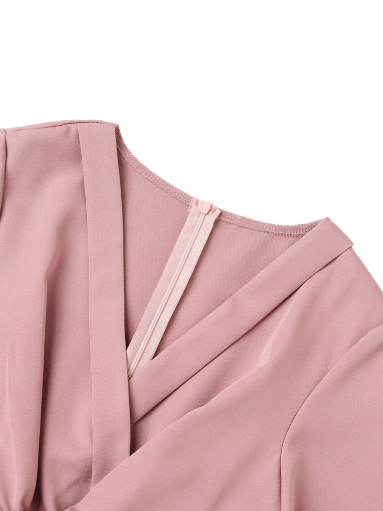 1940s Solid V-Neck Tie Short Sleeve Jumpsuit