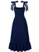 1930s Solid Bow Slit Ruffled Hem Suspender Dress