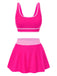 2PCS 1940s Square Neck Side Slit Colorblock Skirt Swimsuit
