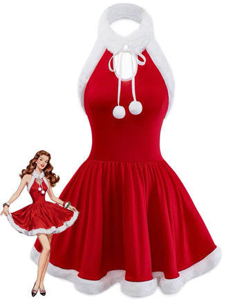 Red 1950s Solid Raw Hem Christmas Sleepwear