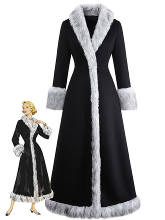 Black 1930s Faux Fur Trim Maxi Coat