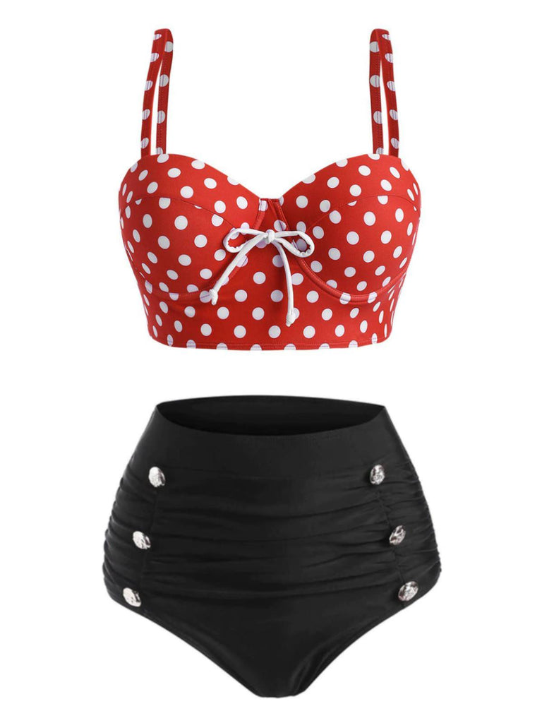 [US Warehouse] Red 1950s Halter Polka Dot Bikini Set