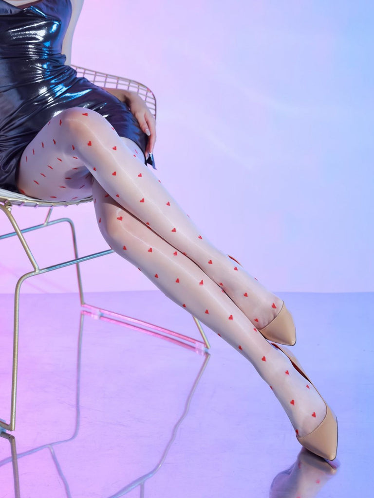 Vintage Heart Dots High-Waisted Pantyhose