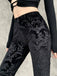Black 1980s Punk Vine Print Velvet Bootcut Pants