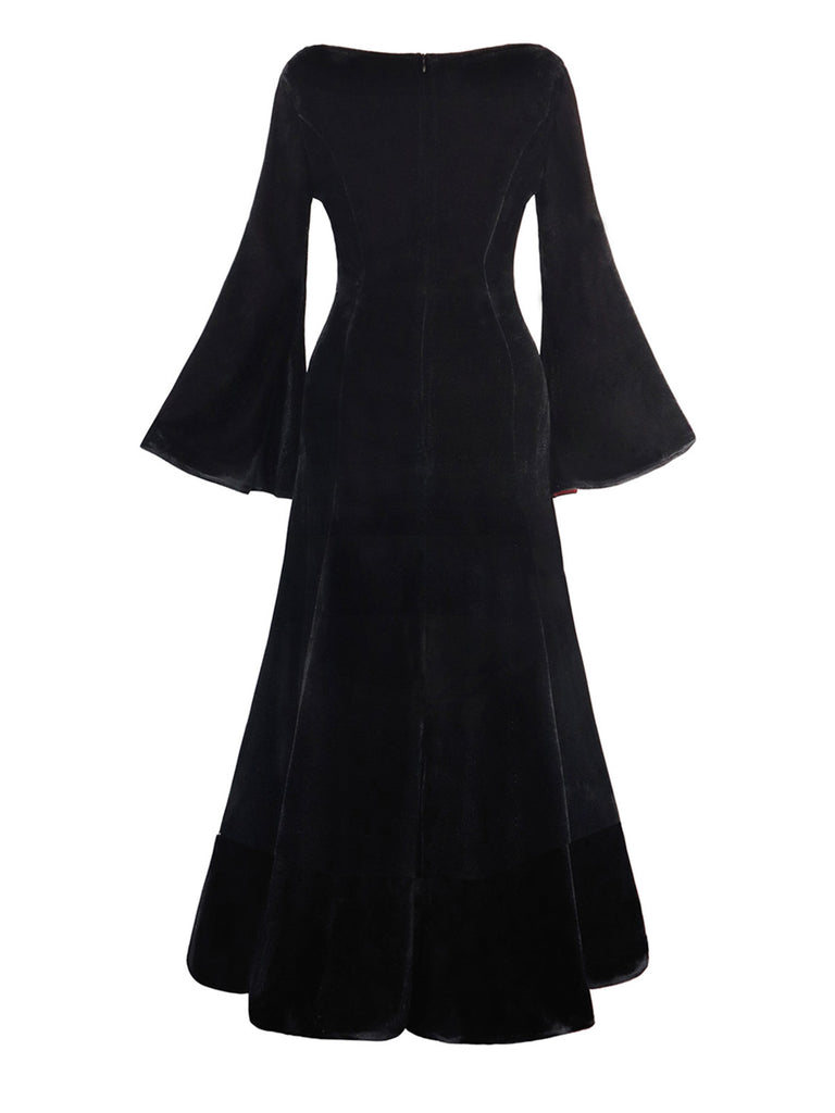 1930s Velvet Bell-Sleeve Wednesday Addams Style Dress