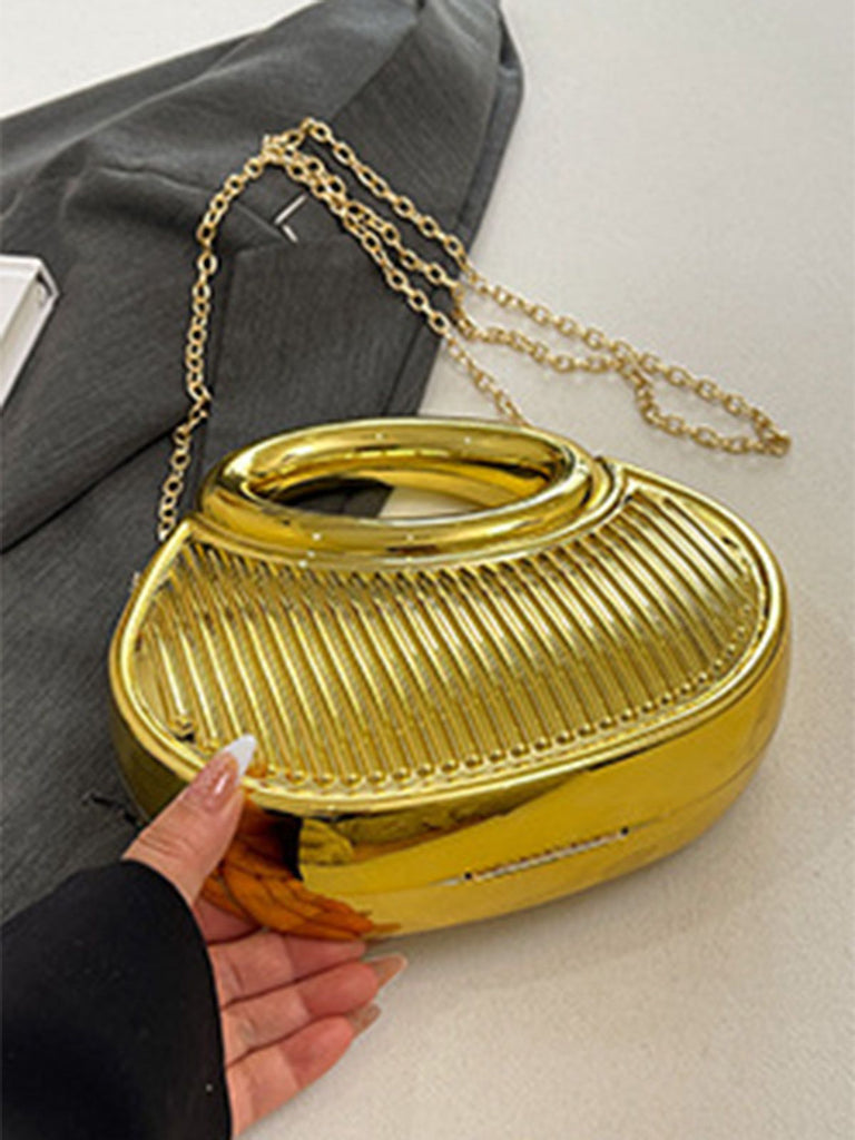 Metallic Top-Handle Chain Crossbody Bag