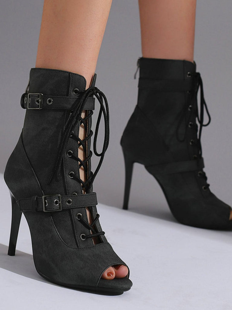 Vintage Denim Peep Toe Stiletto Heel Shoes
