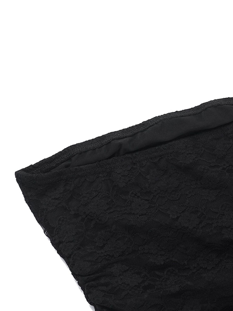 Black 1980s Cross Rhinestone Lace Strapless Tank Top