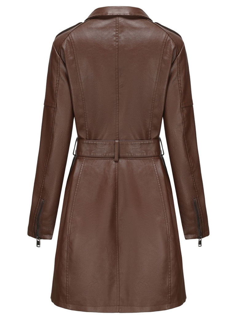 1960s Lapel Belted Long Leather Jacket