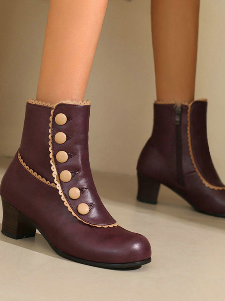 Vintage Faux Fur Lining Chunky Heel Short Boots