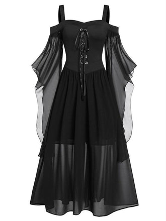 1950s Halloween Witch Transparent Sleeves Strap Dress